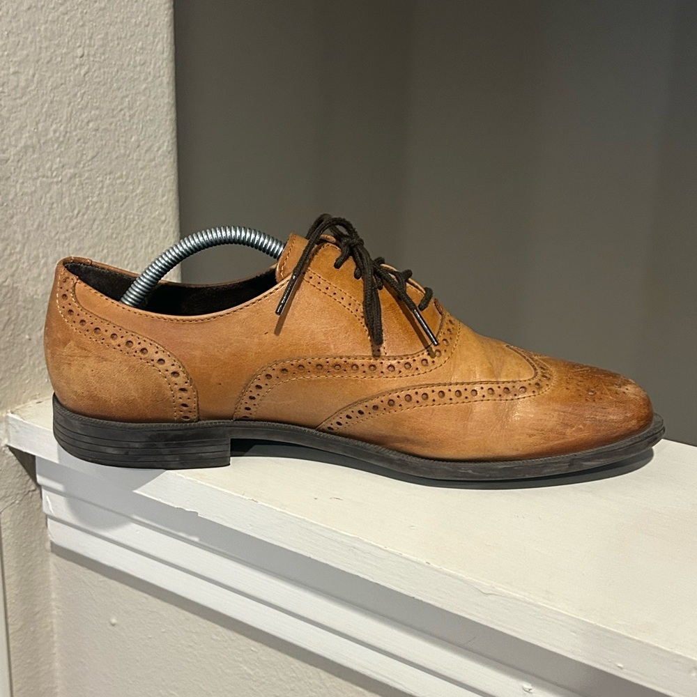 Cole Haan Mens C25805 Wing Tip Ox Oxford British Tan Size 10 Medium Leather - Picture 6 of 9